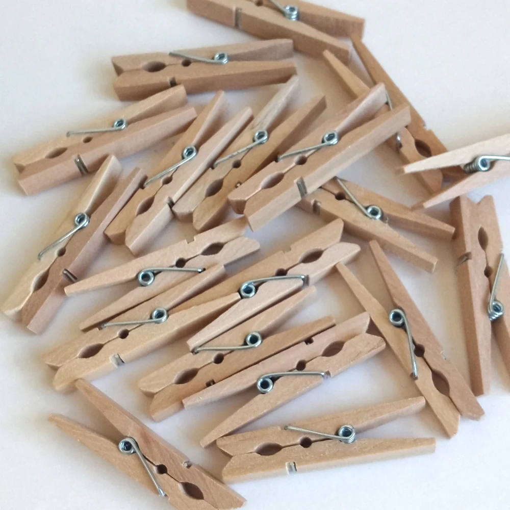 20 Mini Natural Wood Clothespins for Party Decor - Natural
